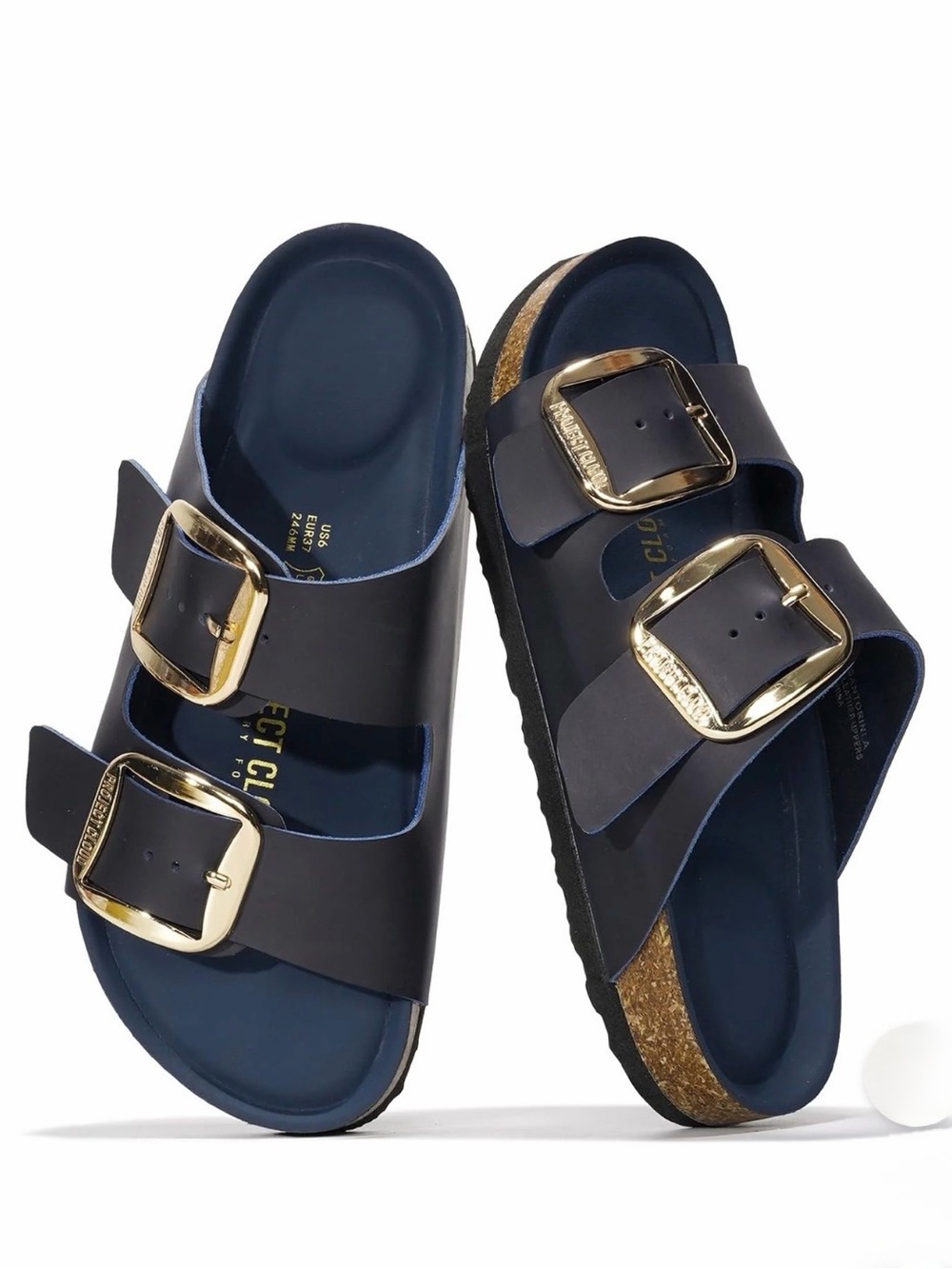 Project Cloud Santorini Navy Blue Leather Flat Slip-On Sandals Women’s Size 9